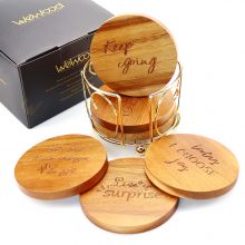 激光實木杯墊套裝帶收納架